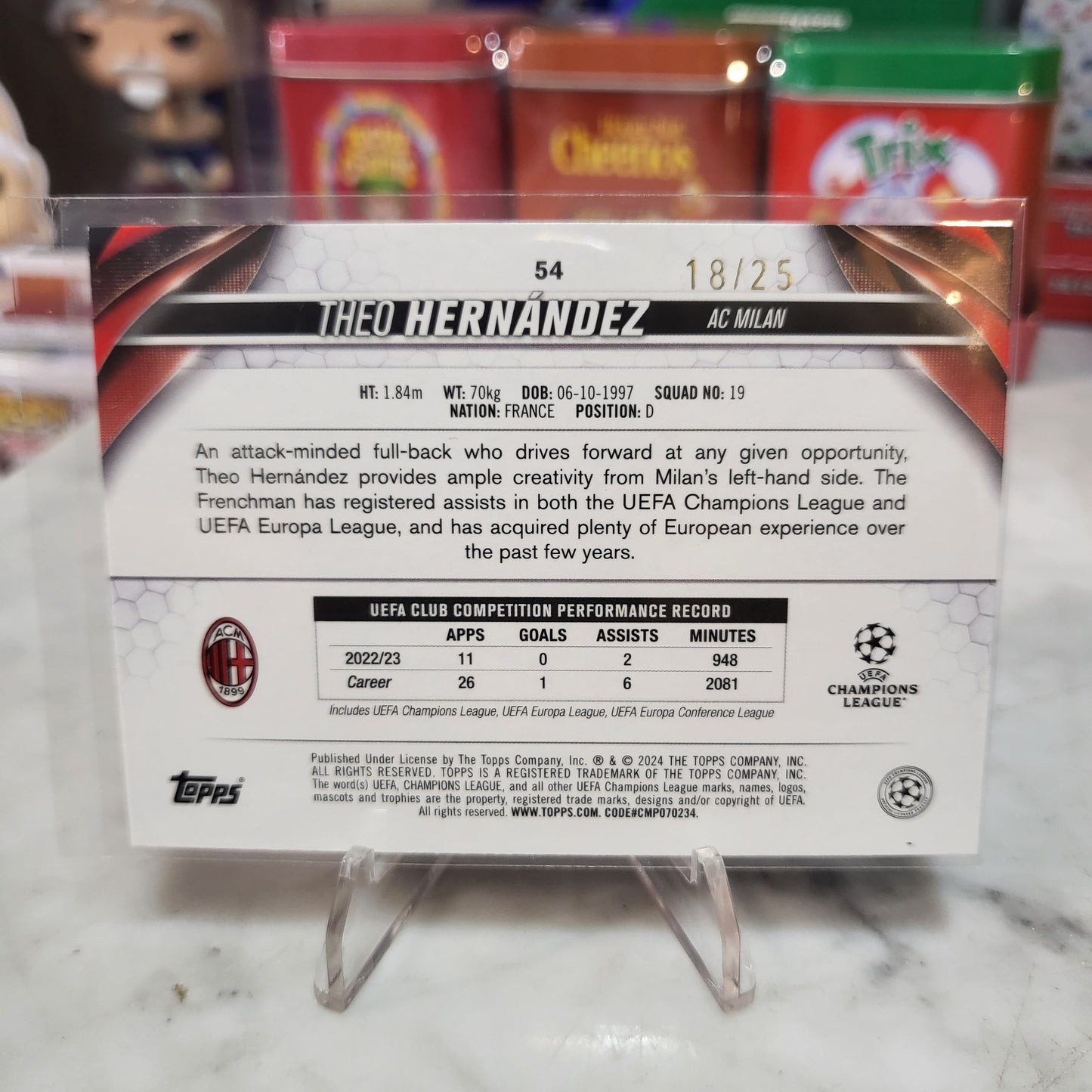 2024 Topps UCL Soccer Orange #54 Theo Hernandez 18/25