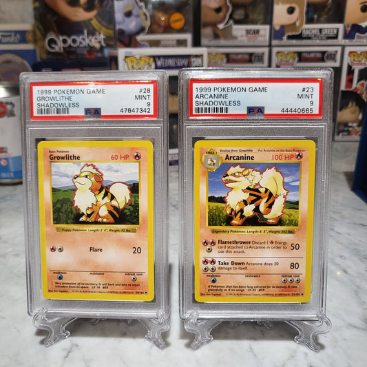 Pokemon TCG-  1999 Shadowless Growlithe + Aracanine [Set of 2] PSA 9