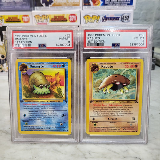 Pokemon TCG - Set of 2 1999 1st Edition Fossils Omanyte & Kabuto [PSA 8]