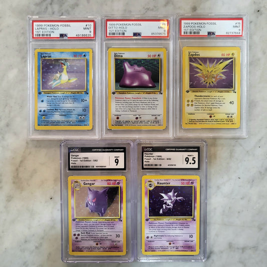 Set of 5 Graded 1st Edition Fossil Holos [Lapras, Ditto, Zapdos, Gengar & Haunter]
