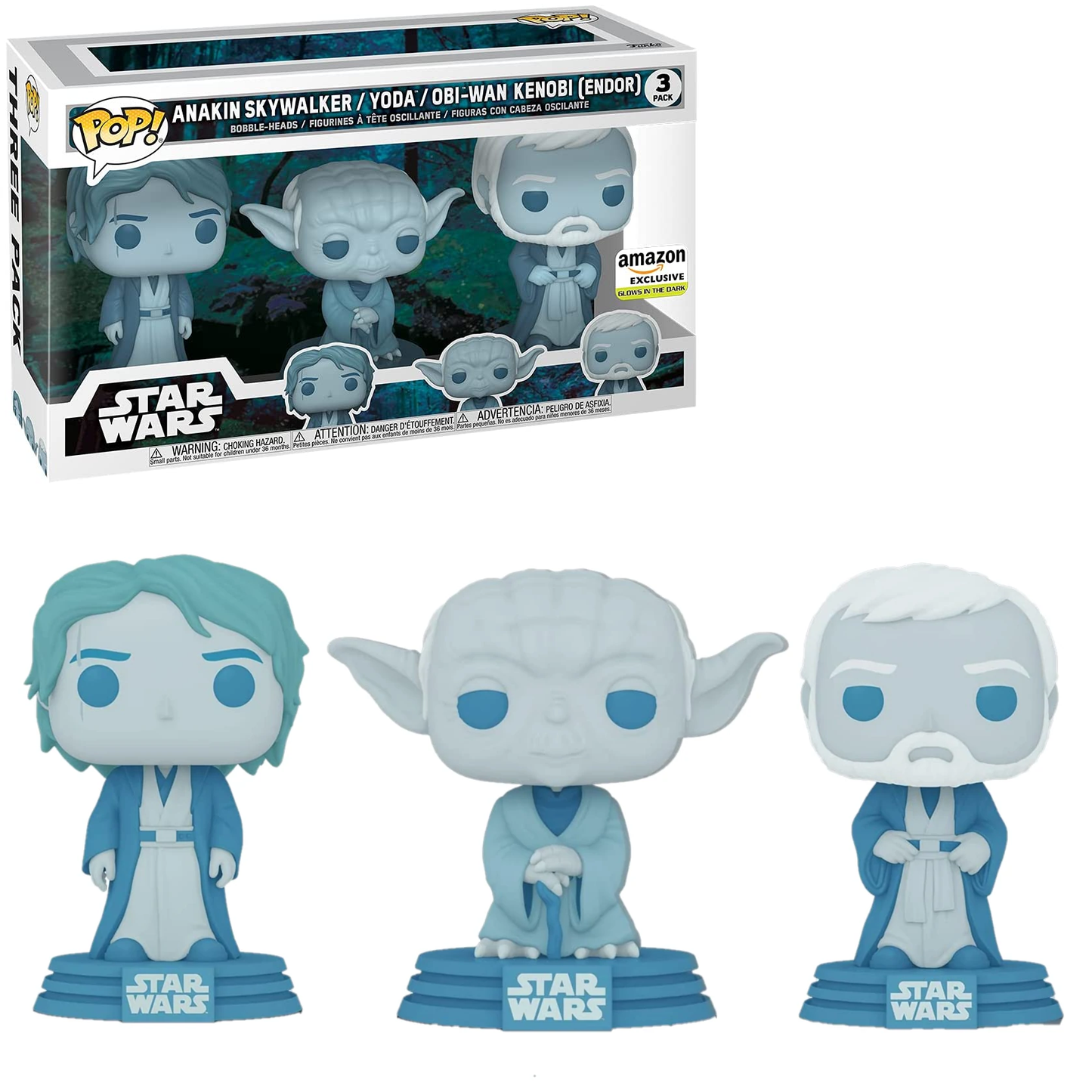 Star Wars - Anakin Skywalker, Yoda and Obi Wan Kenobi [Amazon Glow] 3 Pack