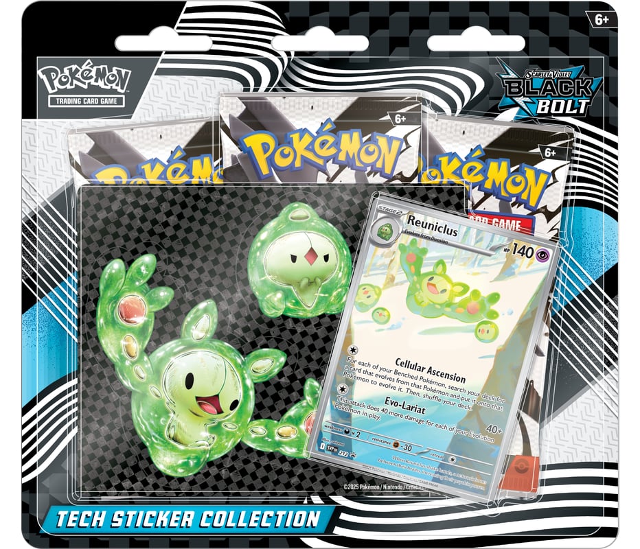 Pokemon TCG - White Flair & Black Bolt Reuniclus Tech Sticker Collection 3 Packs Blister