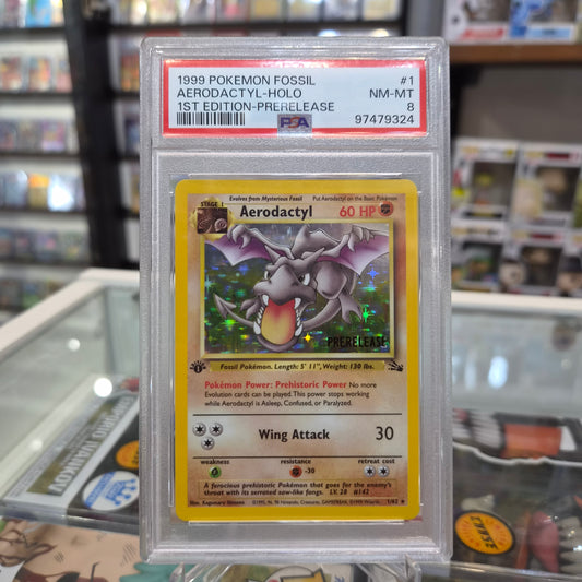 Pokemon TCG - 1999 Aerodactyl 1st Edition Pre Release Holo [PSA 8]